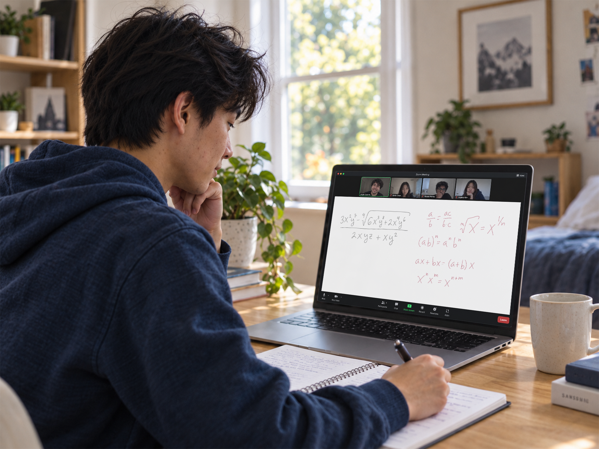 A student working through math in a live online office hours session.